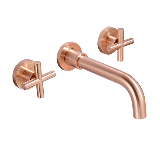 Brushed Rose Gold Brass Wall Mounted Bathroom Basin Tap